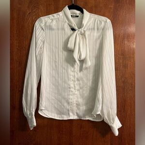 Tommy Hilfiger white glitter tie blouse